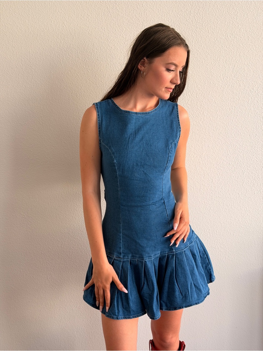 Sleeveless Blue Denim Fit & Flare Dress